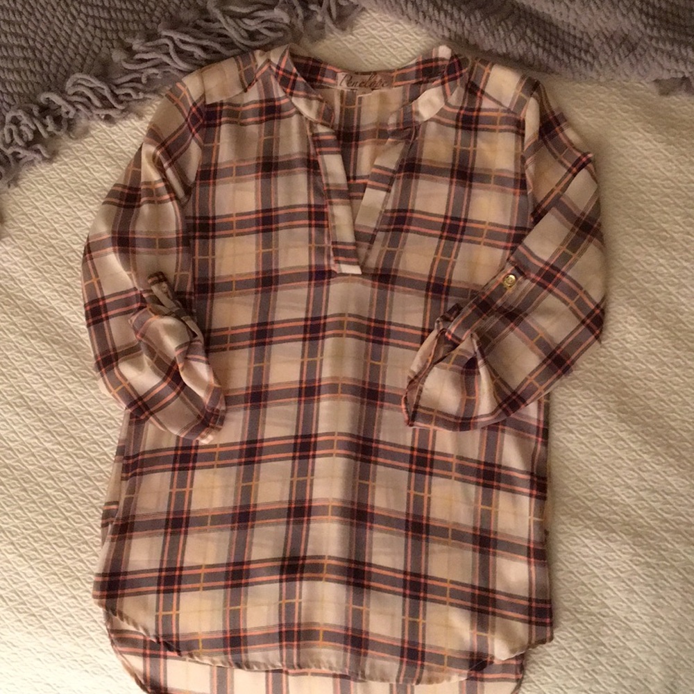 Penelope blouse size S, v neck, beautiful plaid